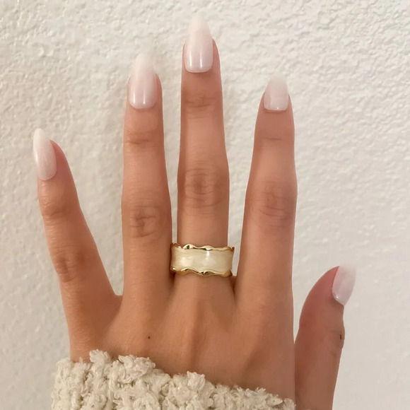 925 Sterling Silver Gold Ring Wavy Modern Ring Geometric Ring Band - Picture 8 of 8